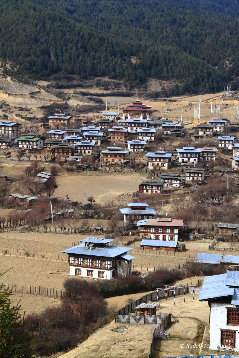 Colorful Dzong in beautiful bhutanese Village
