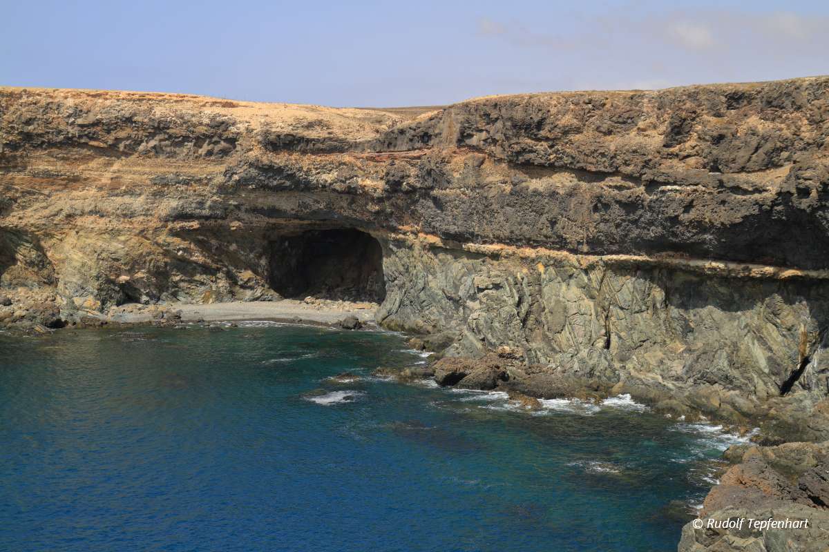 Black volcanic caves on the coast near Ajuy village, Fuerteventu