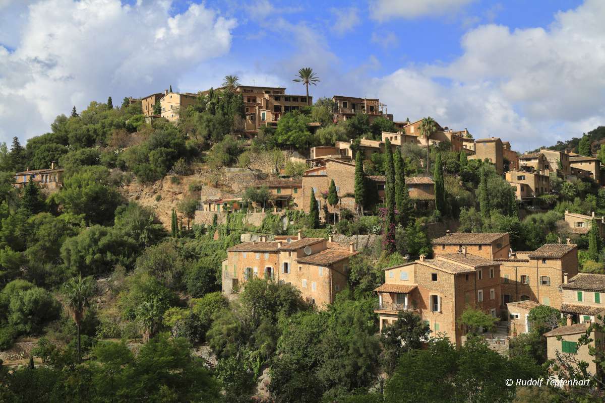 Panoramic view of the mediterranean village of Deja in Mallorca,