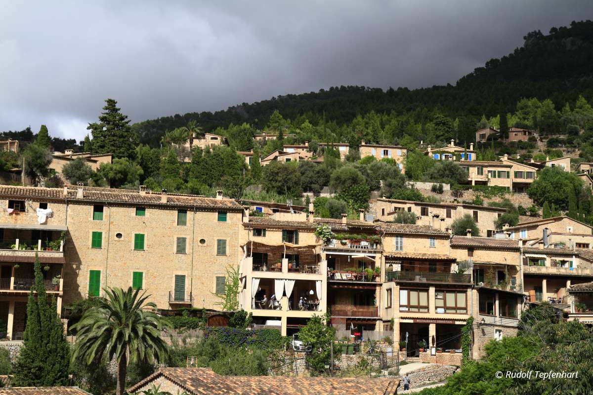 Panoramic view of the mediterranean village of Deja in Mallorca,