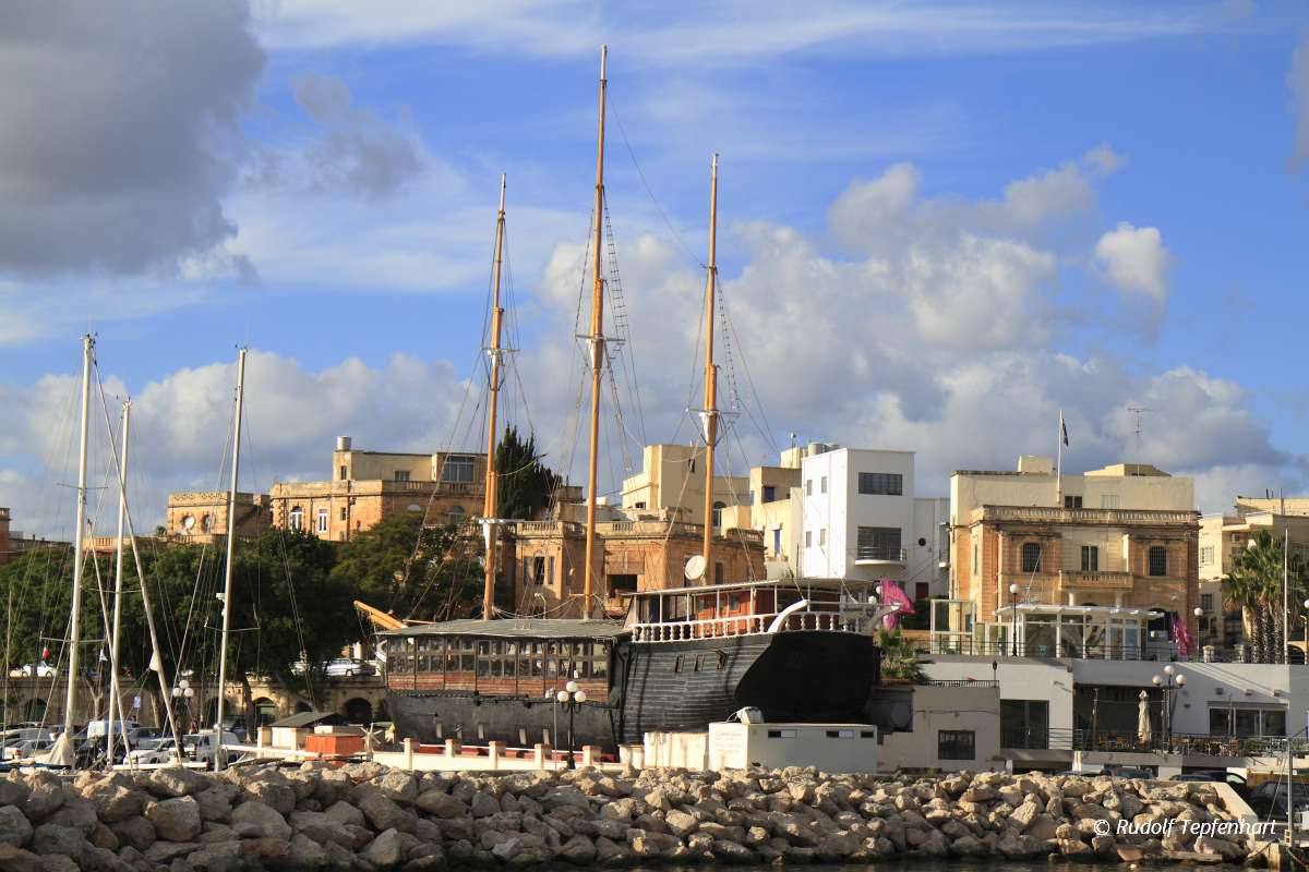 Ship in the Grand Harbour of Valletta in Malta