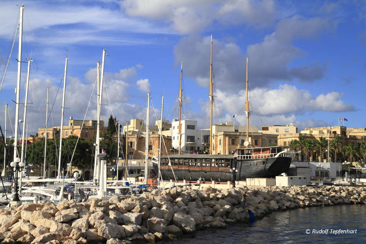 Ship in the Grand Harbour of Valletta in Malta