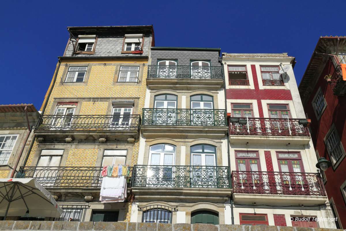 Traditional facades, Colorful architecture in the Old Town of Po