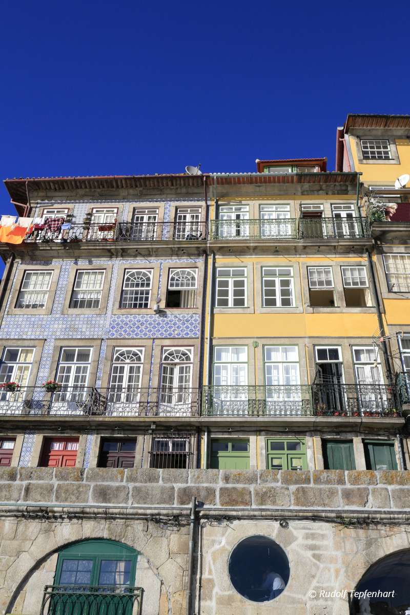 Traditional facades, Colorful architecture in the Old Town of Po