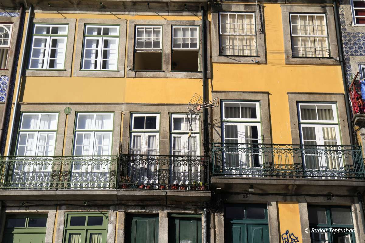 Traditional facades, Colorful architecture in the Old Town of Po