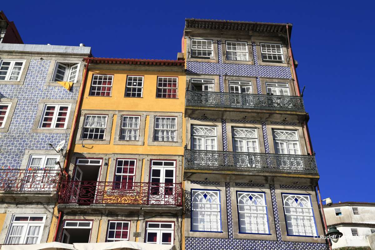 Traditional facades, Colorful architecture in the Old Town of Po