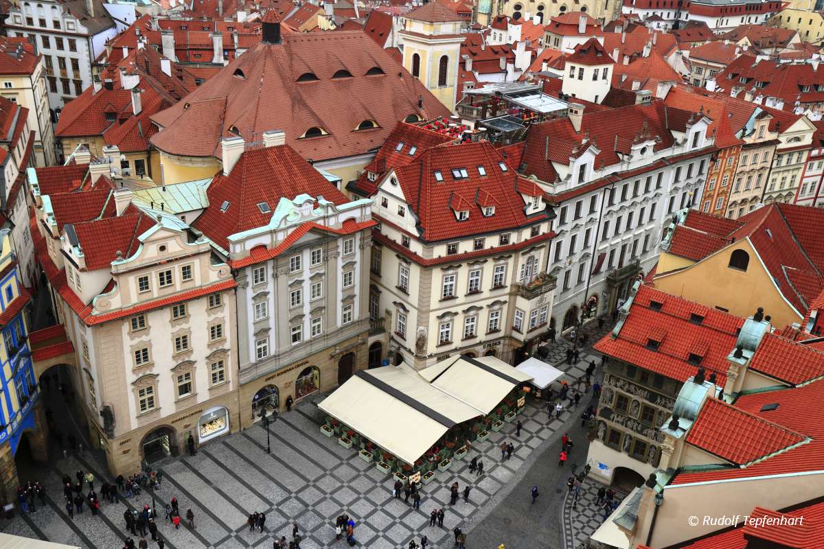 Aerial view of old Town Square, Czech Republic